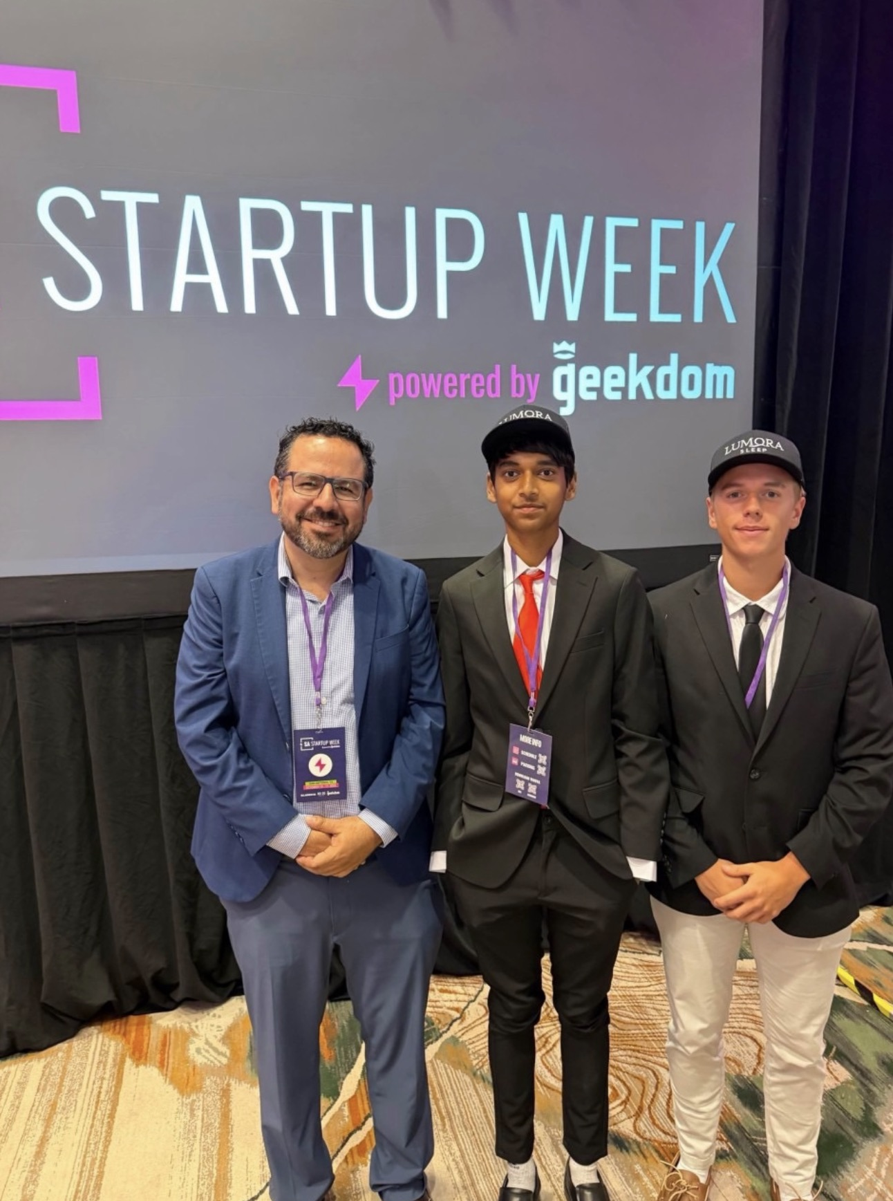 Rehan Raj with Ben and Dr. Sergio Palacios at San Antonio Startup Week for Lumora Sleep