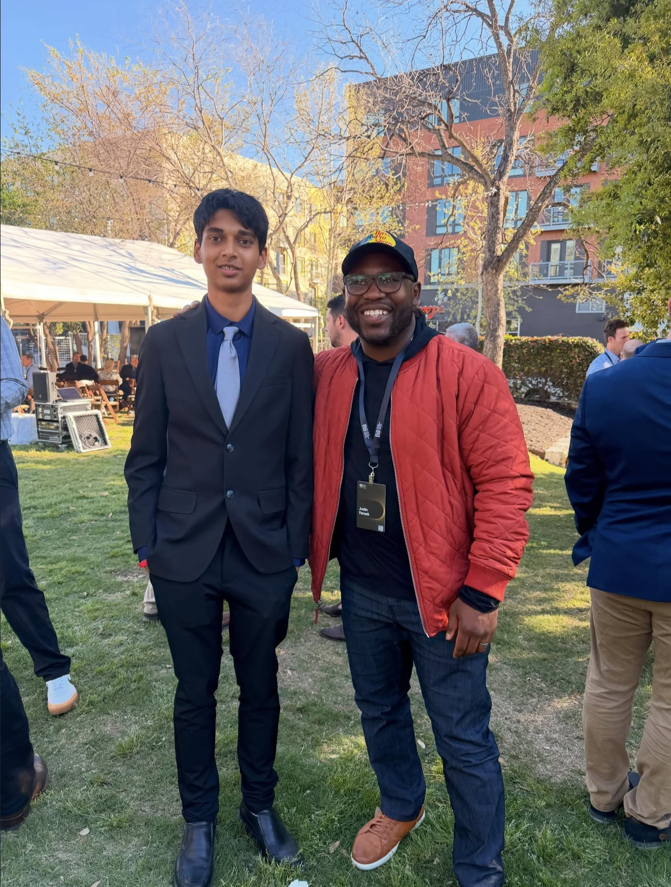 Rehan Raj with Justin Forsett at the Solving the World's Greatest Problems conference at SXSW
